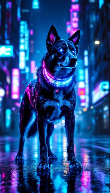 Neon Ride Dog Free Neon Guardian Dog Image - Cyberpunk, Dog, Neon | Download at StockCake