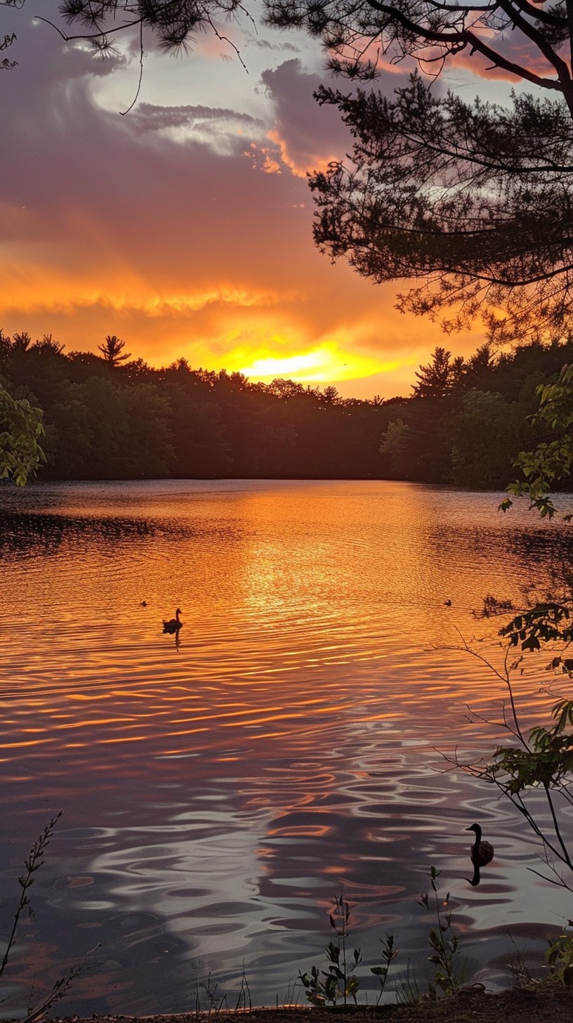 Free Sunset Lake View Image - Sunset, Lake, Ducks | Download at StockCake