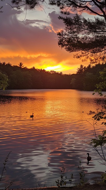Free Sunset Lake View Image - Sunset, Lake, Ducks | Download at StockCake