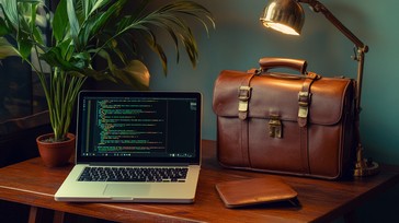 Free Coding Workspace Setup Image - Laptop, Leather, Briefcase ...