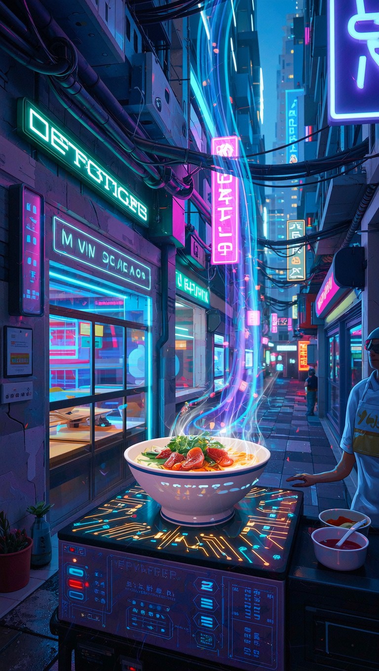 Free Cyberpunk Street Food Image - Cyberpunk, Neon, Futuristic ...