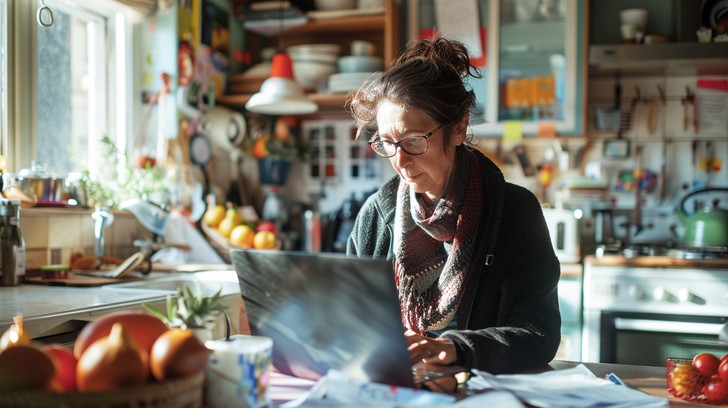Free Working in Kitchen Image - Woman, Kitchen, Laptop | Download at ...