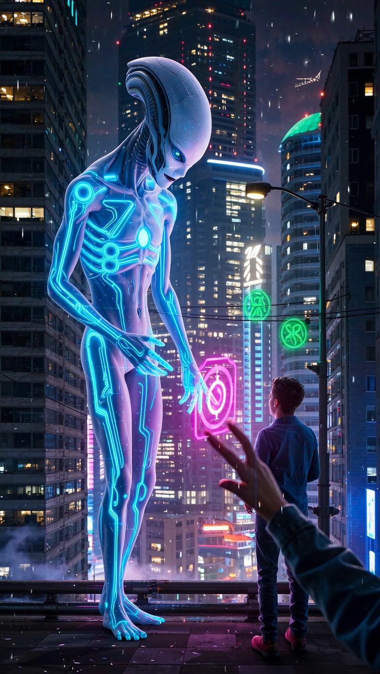 Free Luminous Alien Encounter Image - Cyberpunk, Alien, Bioluminescent ...