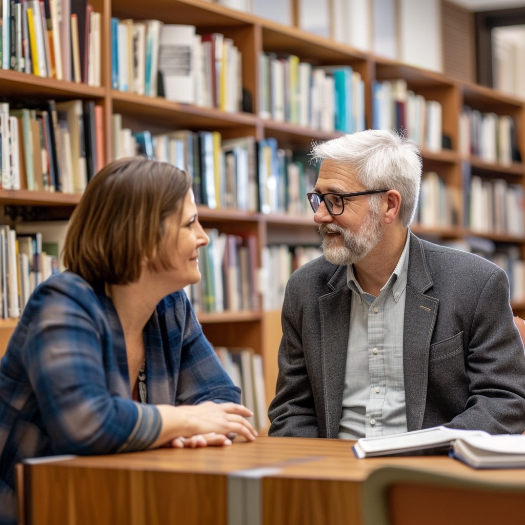Free Engaging Intellectual Conversation Image - Conversation, Library ...
