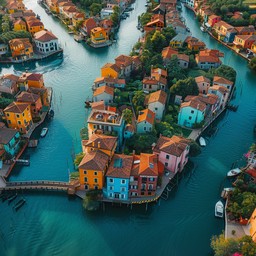 Free Colorful riverside town Image - Aerial, Sunset, Town | Download at ...