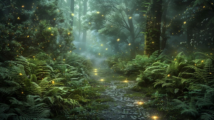 Free Enchanted Forest Path Image - Forest, Fireflies, Mist | Download ...