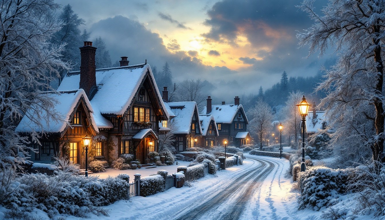 Free Snowy Village Evening Image - Winter, Snow, Village | Download at ...