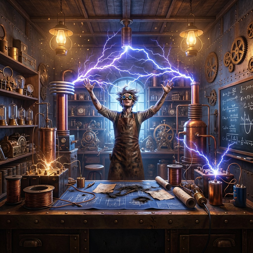 Free Electric Steampunk Genius Image - Steampunk, Inventor, Lightning ...