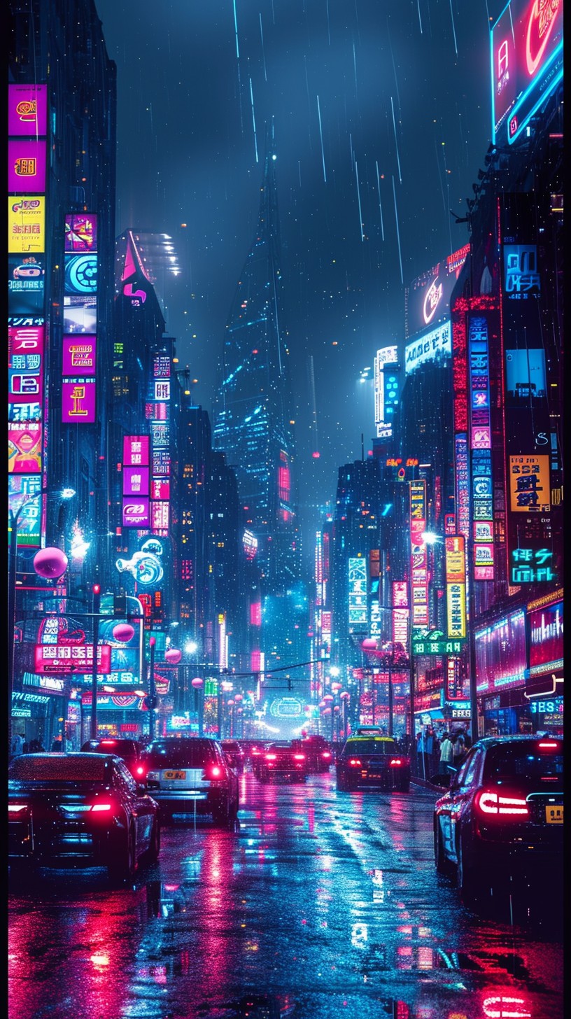 Free Neon Rainy Night Photo - City, Neon, Rain | Download at StockCake