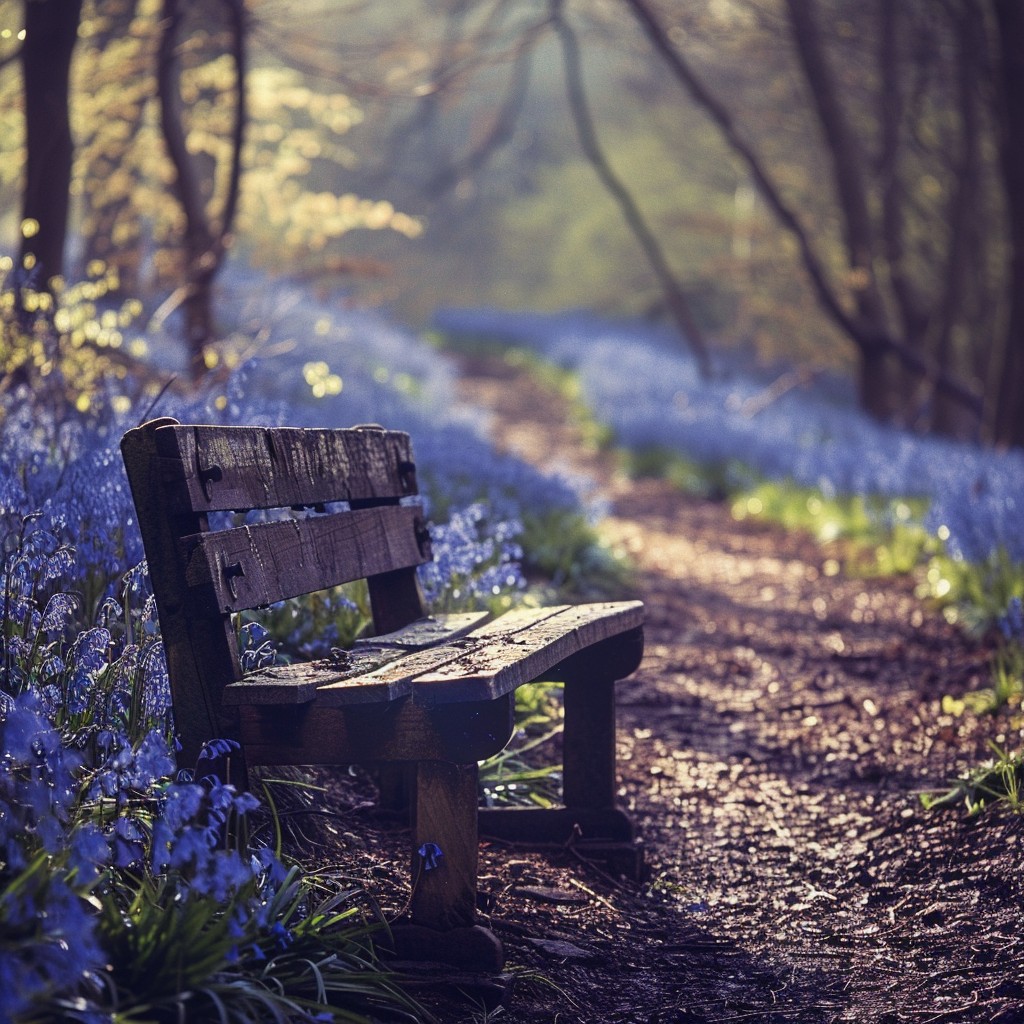 Forest With Bench Free Serene Forest Bench Image - Forest, Bench, Bluebells | Download at ...