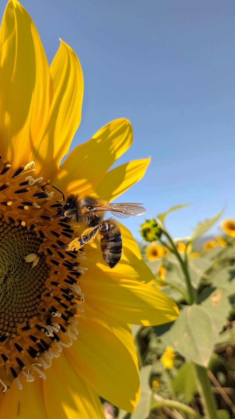 Free Bee on Sunflower Image - Bee, Sunflower, Pollen | Download at ...