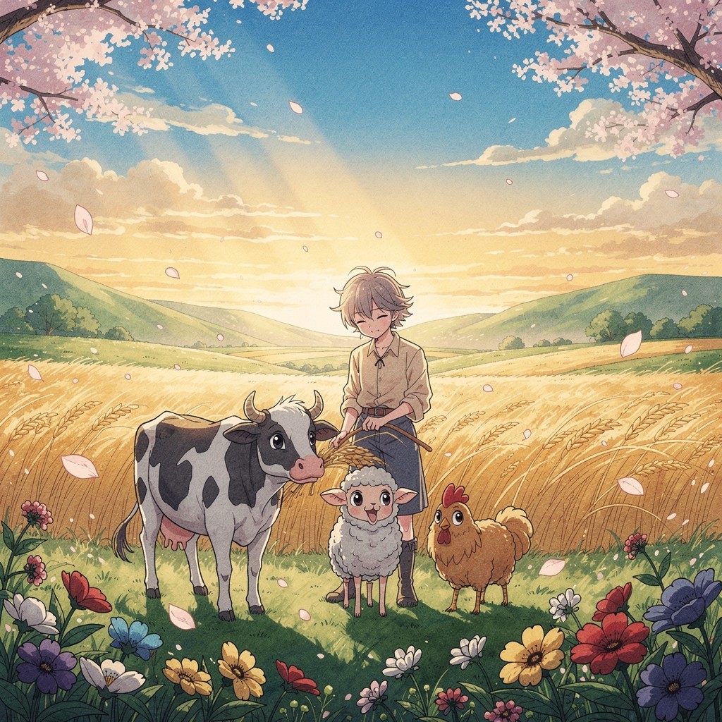 Free Peaceful Farm Sunset Image - Anime, Manga, Pastoral | Download at ...
