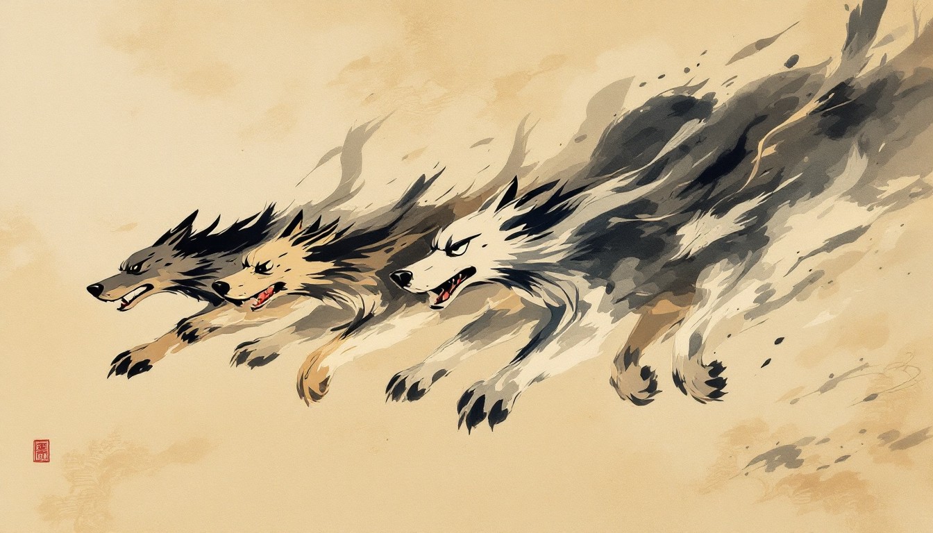 Free Running Ink Dogs Image - Inkwash, Dogs, Asian | Download at StockCake