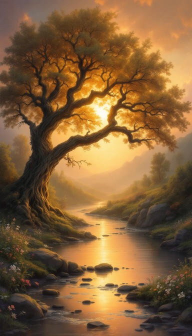 Romantic Tree Shadow Free United Tree Embrace Image - Painting, Landscape, Romantic ...