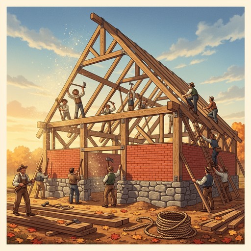 Free Barn Raising Community Image - Barn, Construction, Workers ...