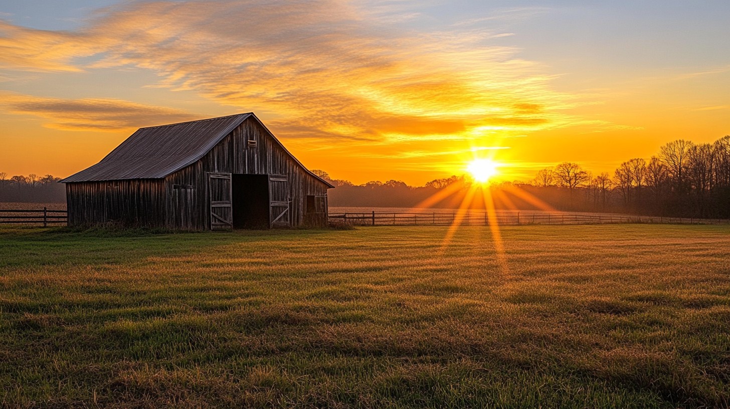 Free Sunset Over Barn Image - Sunset, Barn, Field | Download at StockCake