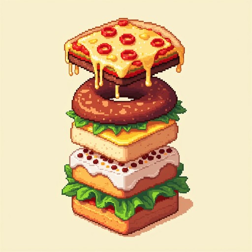 Pixel Food Stack Free Stacked Food Fusion Image - Burger, Donut, Fusion | Download at ...