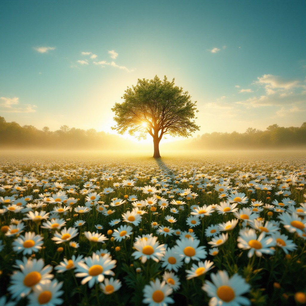 Free Daisy Field Sunrise Image - Tree, Daisies, Sunrise | Download at ...