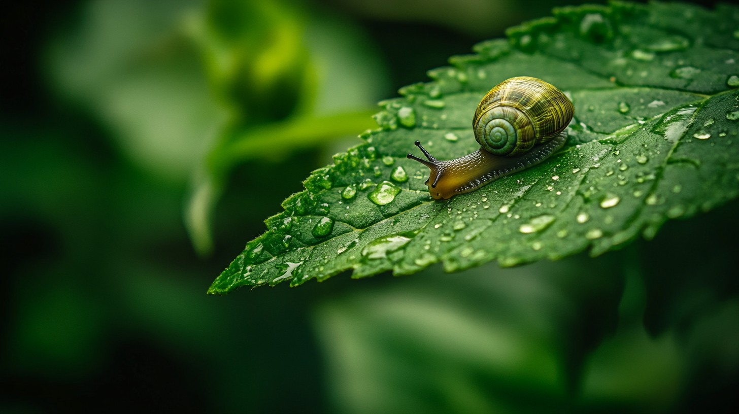 Free Snail on leaf Image - Snail, Leaf, Green | Download at StockCake