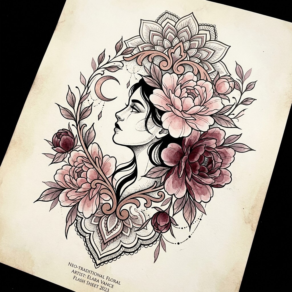 Free Elegant Floral Tattoo Image - Tattoo, Illustration, Feminine ...