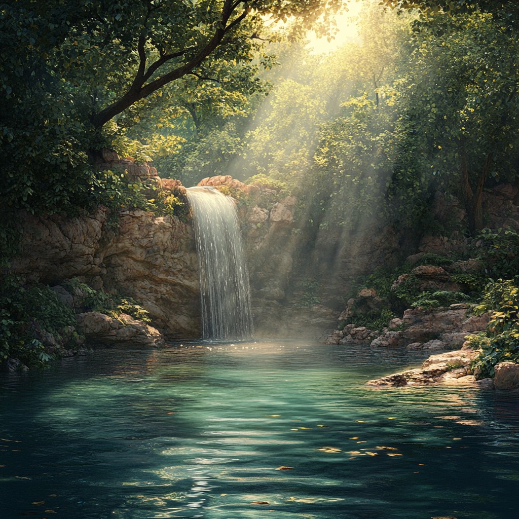 Free Enchanted forest waterfall Image - Waterfall, Forest, Sunlight ...