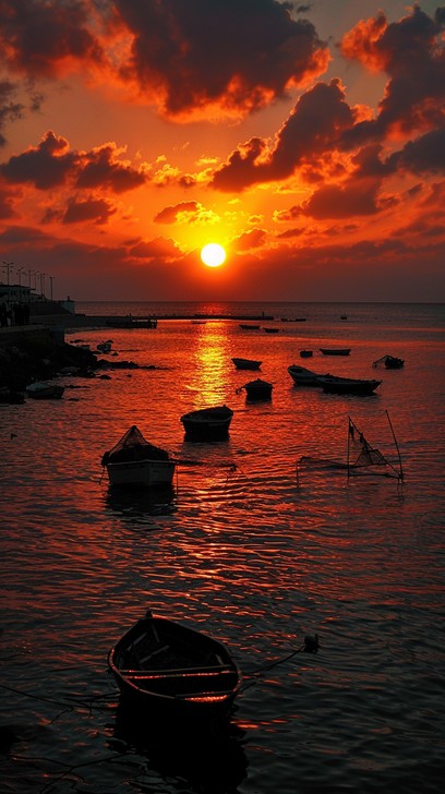 Free Beach Sunset With Boats Stock AI Images | StockCake