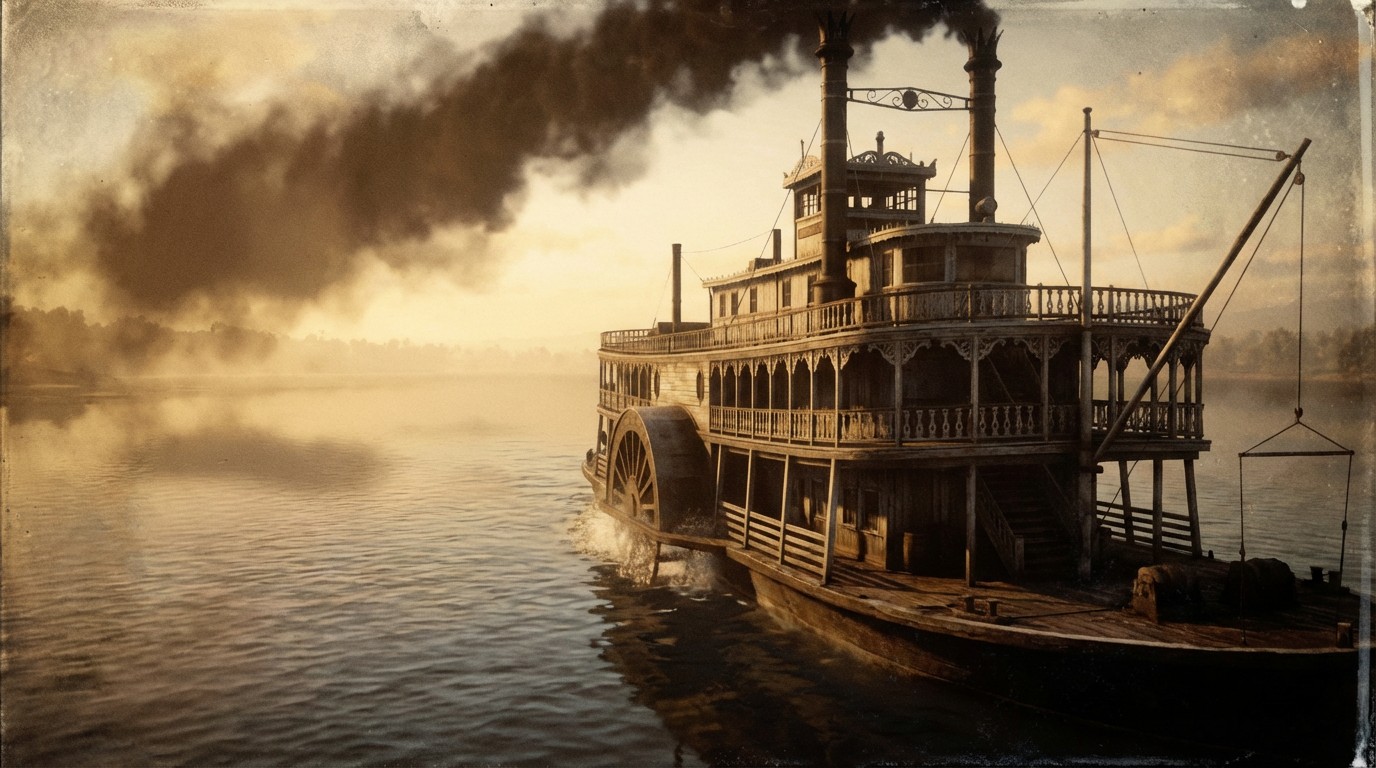 Free Vintage Steamboat Journey Image Steamboat, Riverboat, Vintage