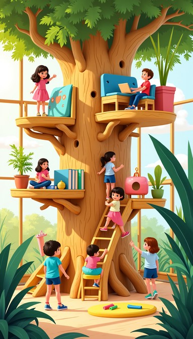 Tree Library Kids Free Magical Tree Library Image - Treehouse, Library, Reading ...