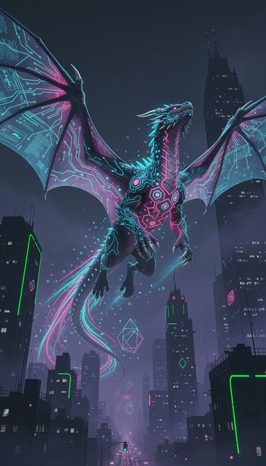 Dragon With Computer Free Cybernetic Dragon Ascending Image - Dragon, Cyberpunk, Neon ...