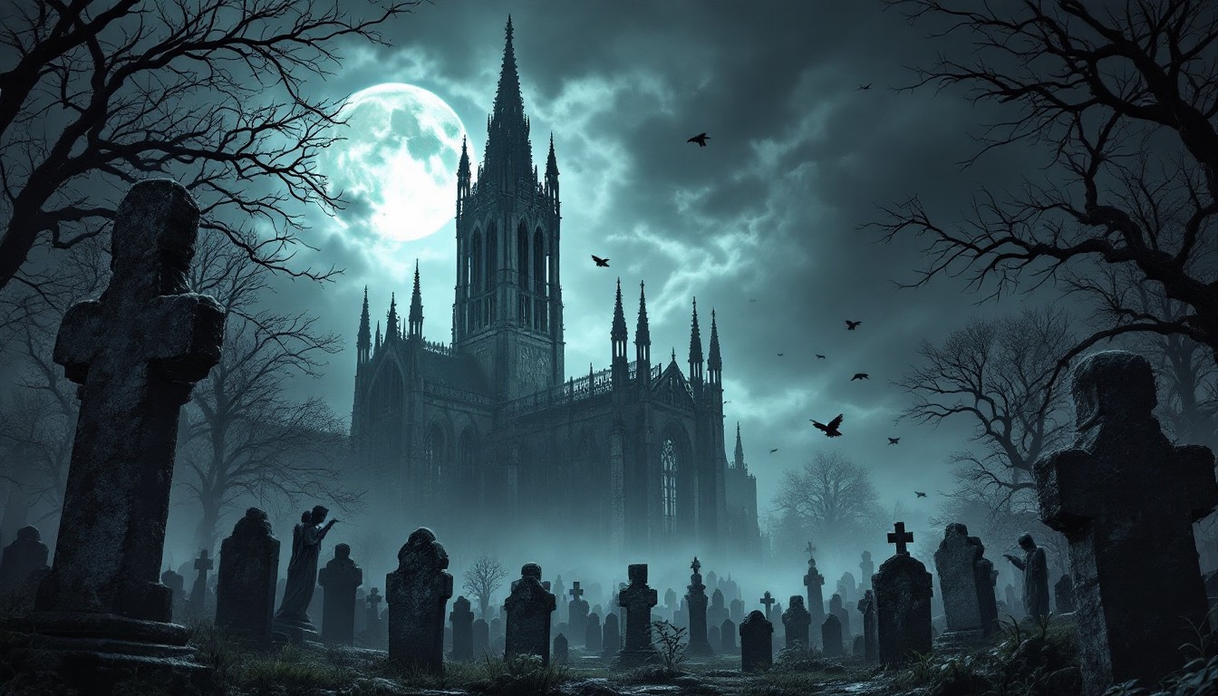 Free Gothic Moonlit Cemetery Image - Cathedral, Gothic, Cemetery ...