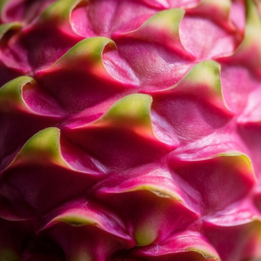 Vibrant magenta scales curl upward across dragon fruit skin, revealing ...