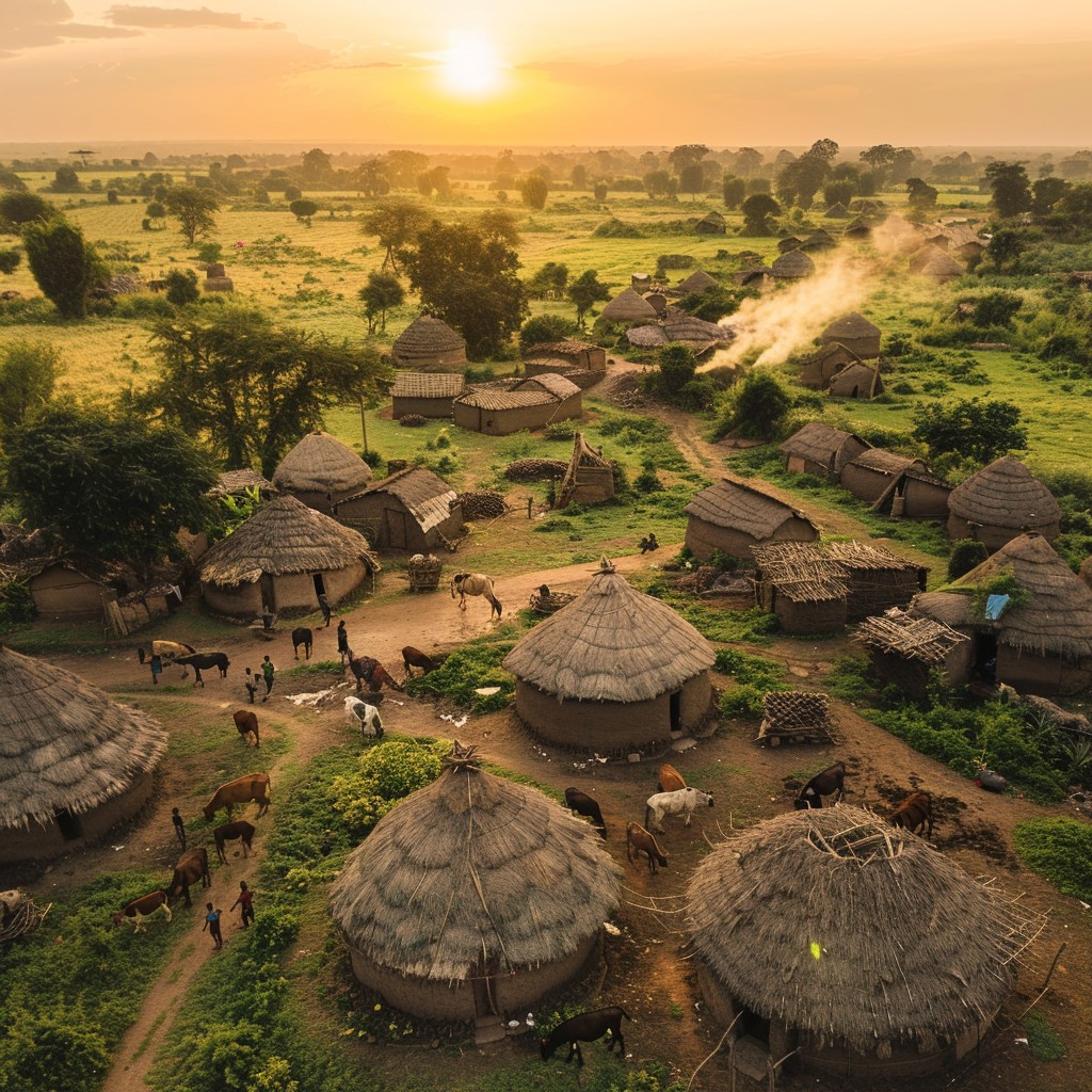 Free Rural Sunset Village Image - Sunset, Village, Thatched | Download ...