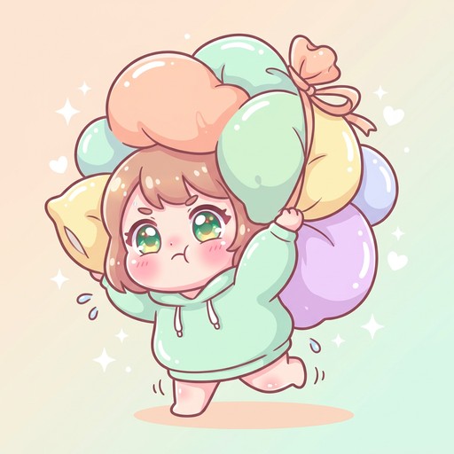 This kawaii anime illustration shows a tiny, round-faced chibi girl ...