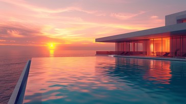Free Seaside Sunset View Image - Sunset, Ocean, House | Download at ...