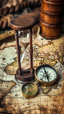 Free Timeless Navigational Tools Image - Hourglass, Map, Compass ...