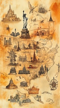 Statues World Map Free Artistic map mural Image - Map, Mural, Art | Download at StockCake