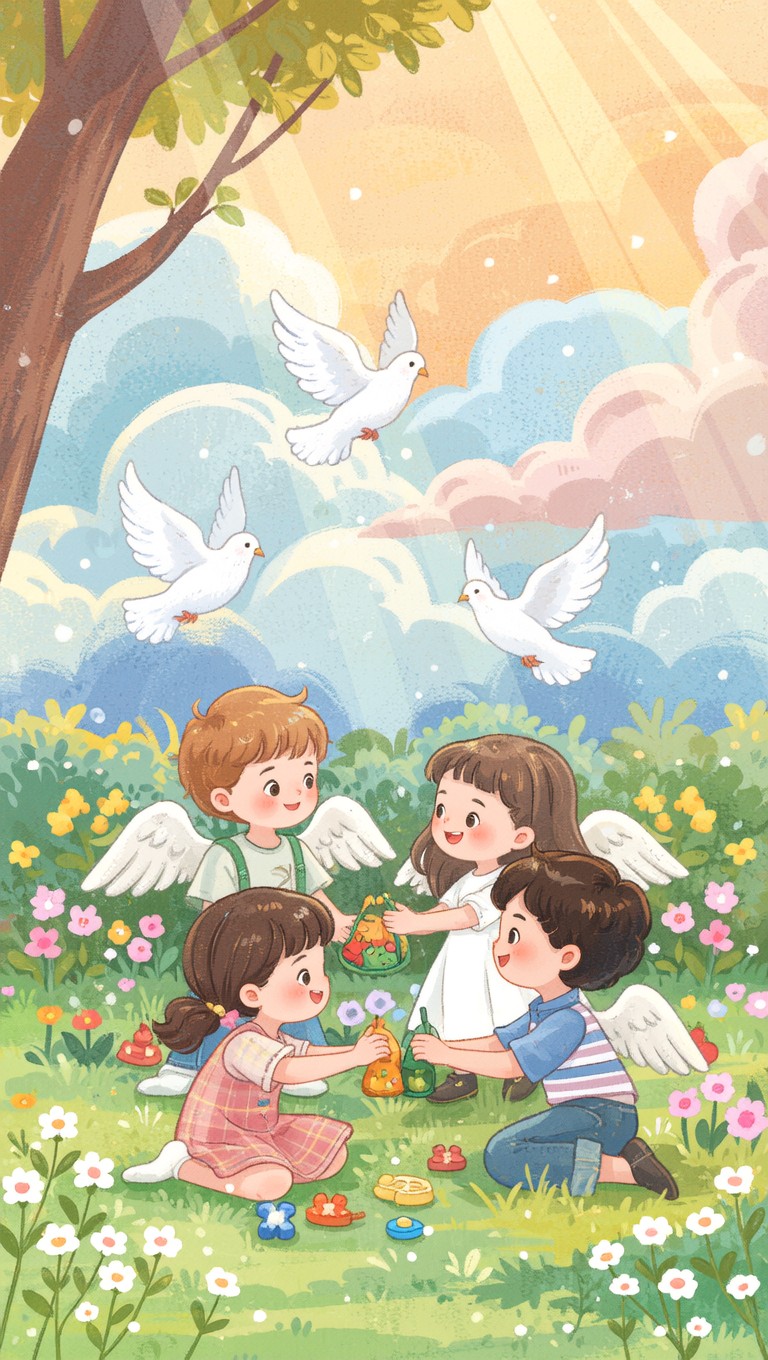 Free Angelic Children Playing Image - Children, Illustration ...