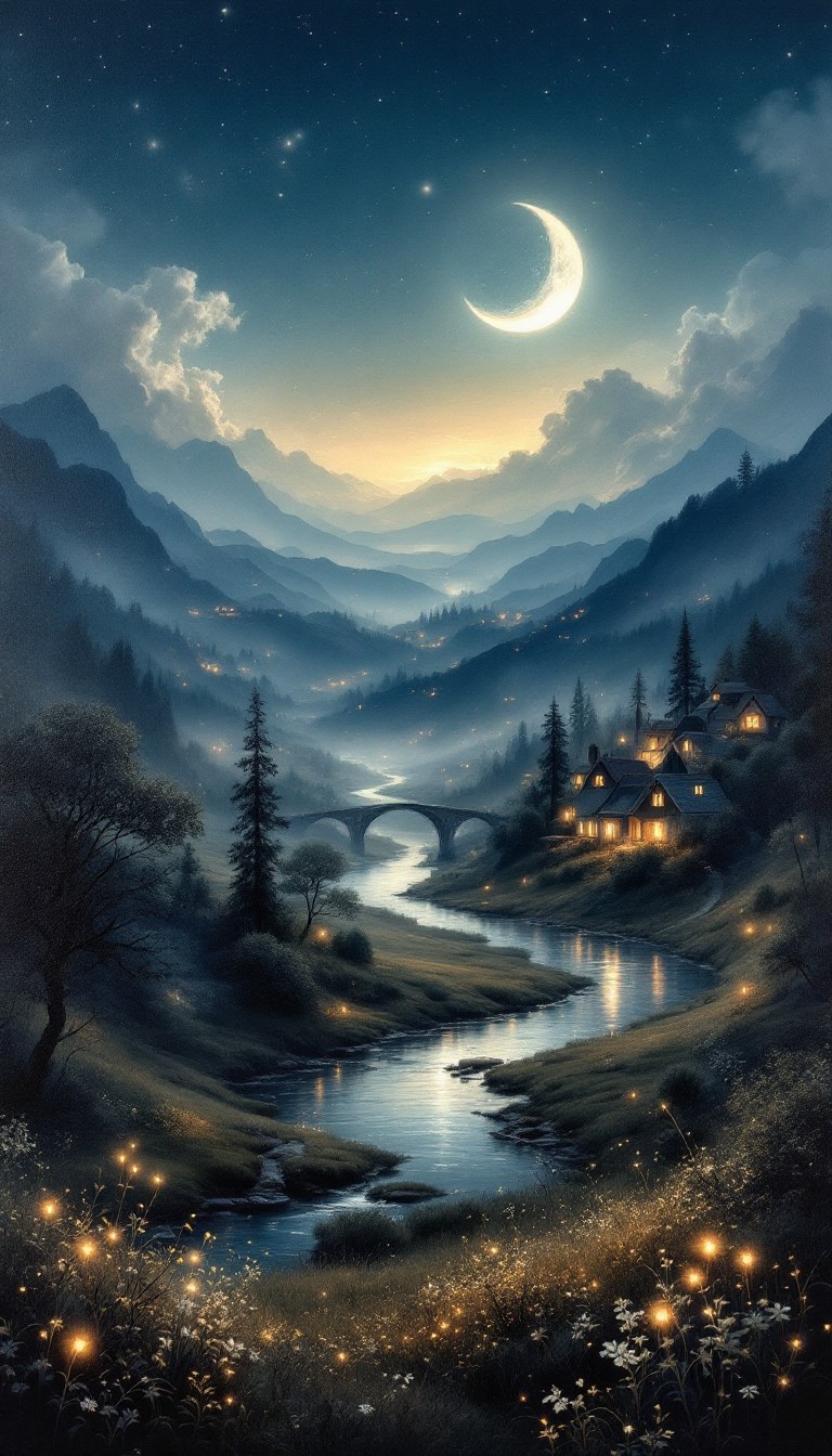 Moon Light Countryside Free Moonlit Village Dreams Image - Moonlight, Countryside, Landscape ...