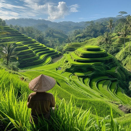 Brown Rice Aspects In the heart of a verdant landscape, a figure dons a conical hat ...