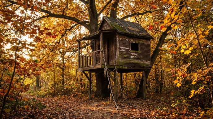 Treehouse With Color Free Autumn Treehouse Retreat Image - Treehouse, Autumn, Fall ...