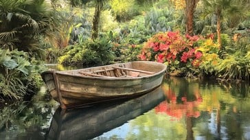 Free Idyllic river scene Image - Boat, River, Flowers | Download at StockCake