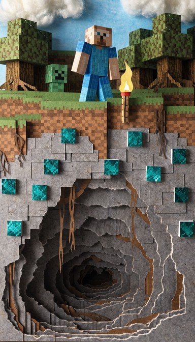 Minecraft Layered Collage Free Paper Nature Grid Image - Papercraft, Collage, Handmade | Download ...