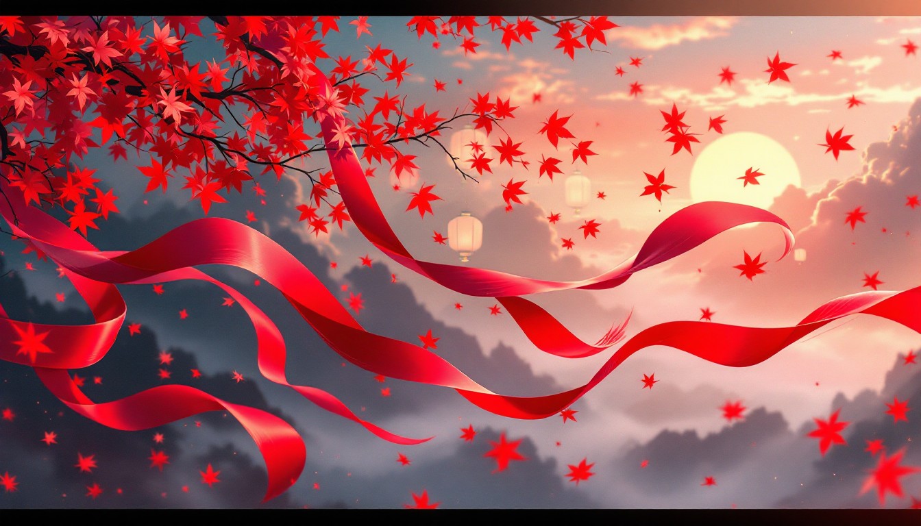Red Ribbon Maple Free Dancing Red Ribbons Image - Ribbons, Maple, Sunset | Download at ...