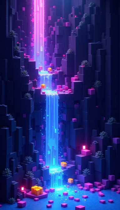 Free Neon Voxel Cascade Image - Voxel, Waterfall, Digital | Download at ...