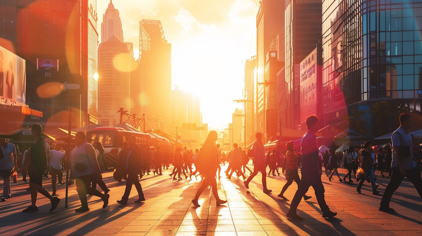 Free Bustling City Sunset Photo - Sunset, City, Pedestrians | Download ...