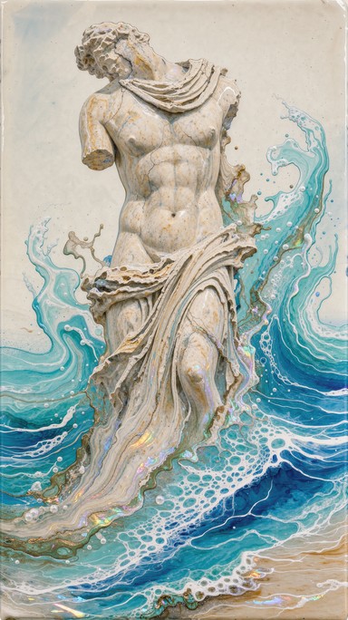 Wave Rising Drawing Download Marble Statue Waves Image - Statue, Marble, Acrylic | StockCake