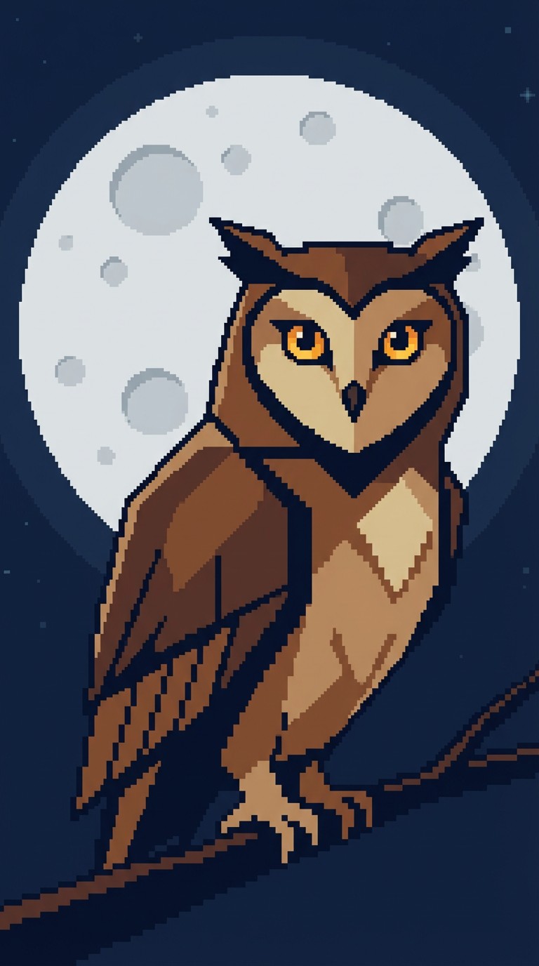 Free Moonlit Pixel Owl Image - Owl, Pixel, Moon | Download at StockCake