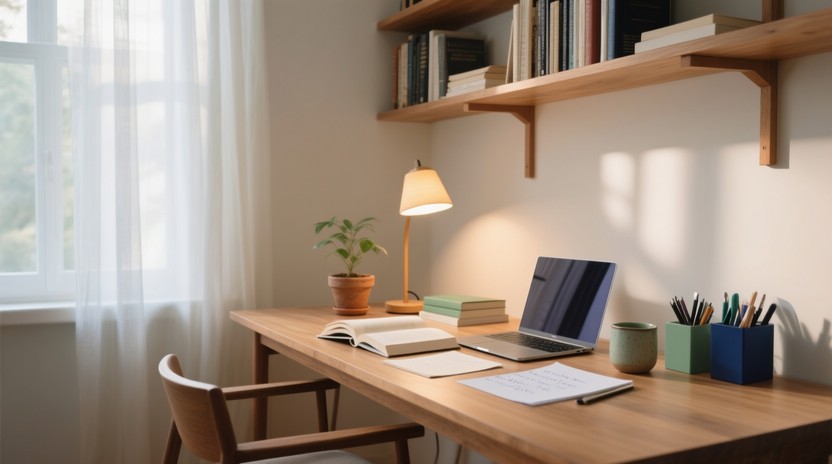 Free Serene study corner Image - Workspace, Minimal, Desk | Download at ...
