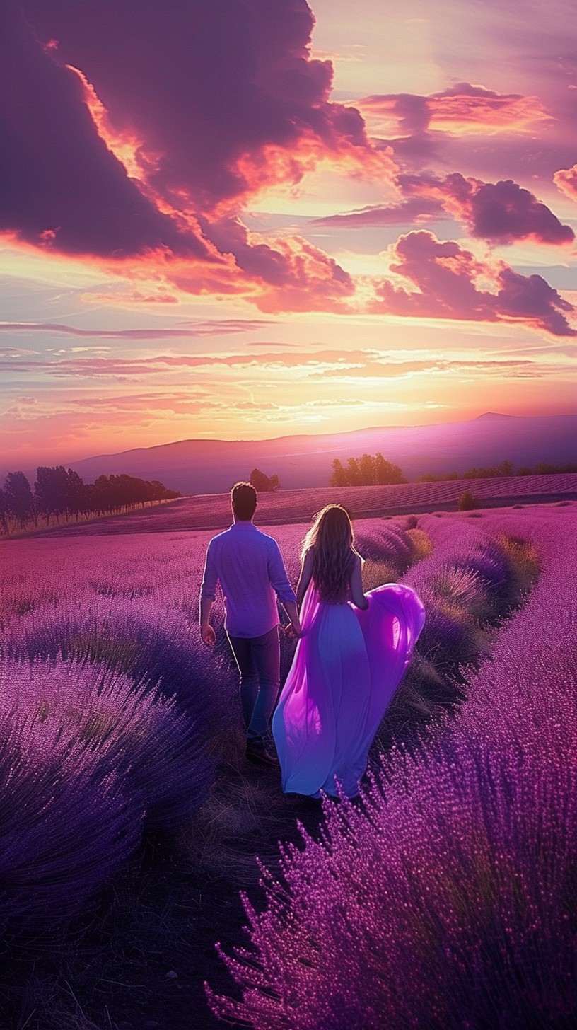 Free Lavender Love Stroll Image - Lavender, Sunset, Couple | Download ...