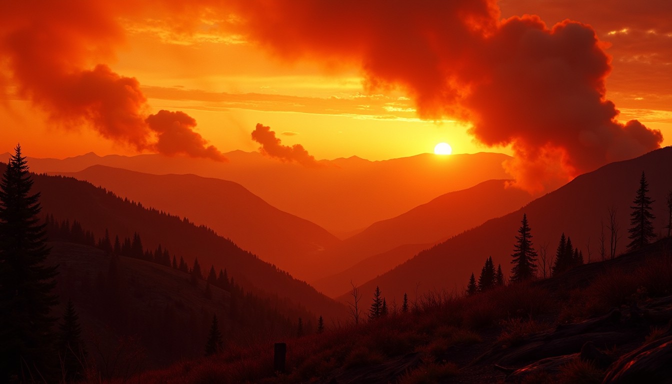 Free Fiery Mountain Sunset Image - Wildfire, Mountains, Sunset ...